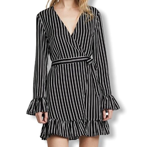 THE FIFTH LABEL OPHELIA STRIPE WRAP MINI DRESS NWOT SIZE MEDIUM - Picture 1 of 10